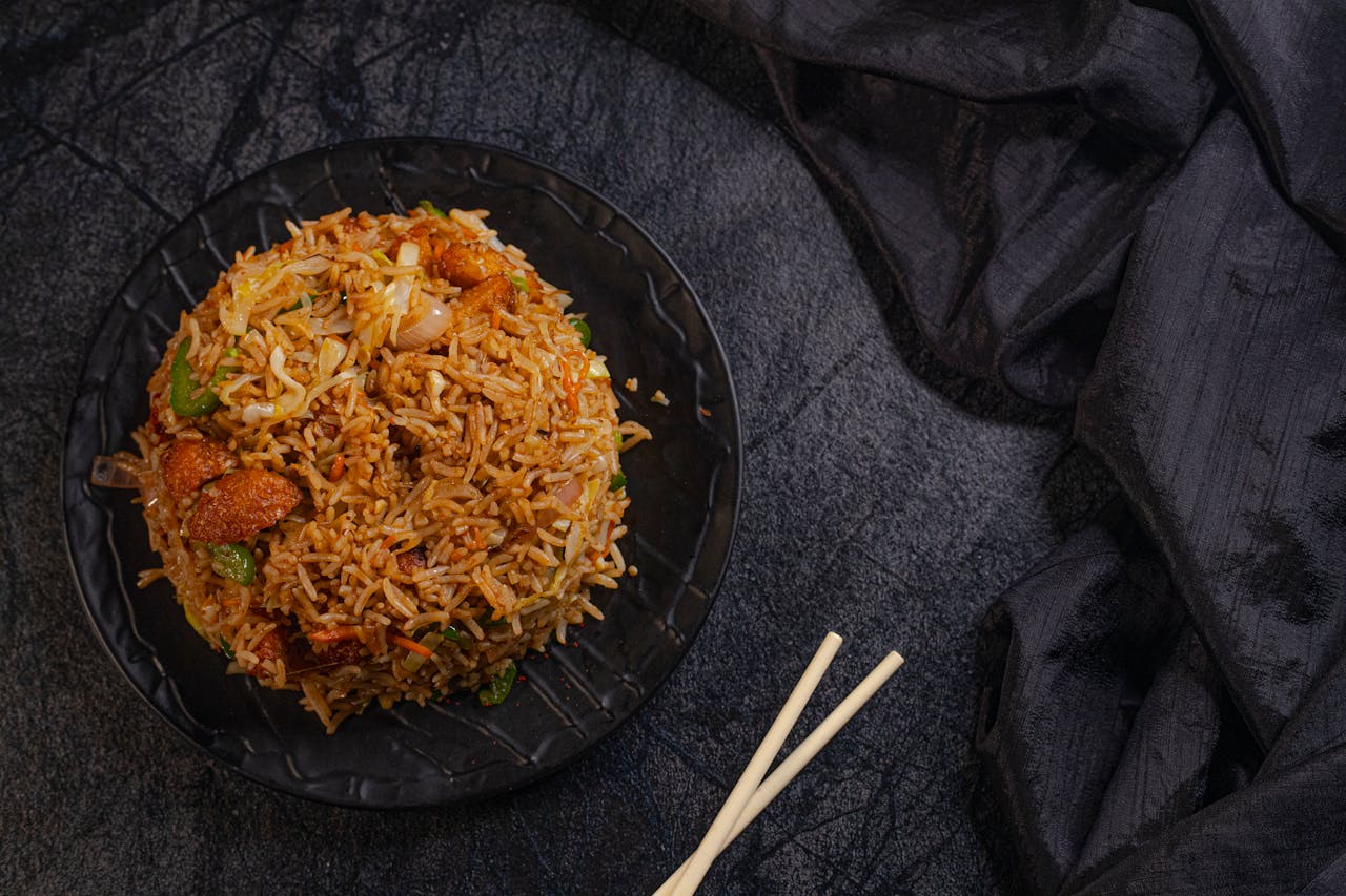 Appetizing Asian dish with rice